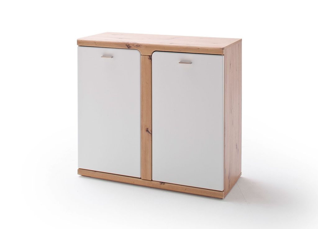 Commode blanche et décor chêne 2 portes