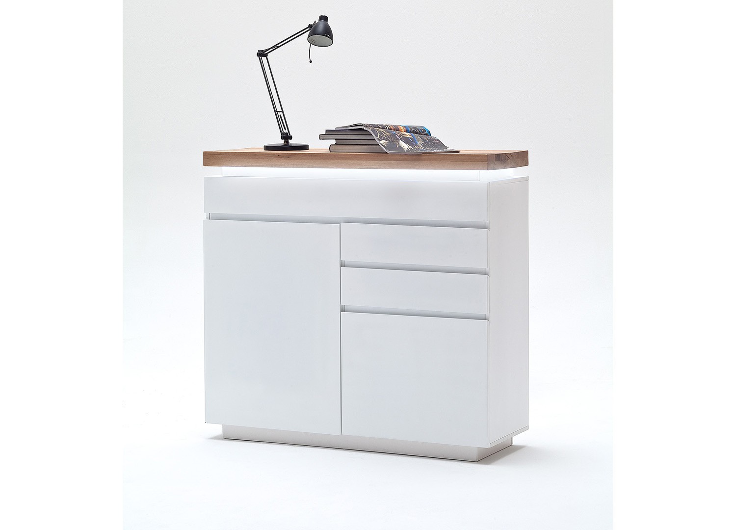 Commode design blanche laquée matte à led