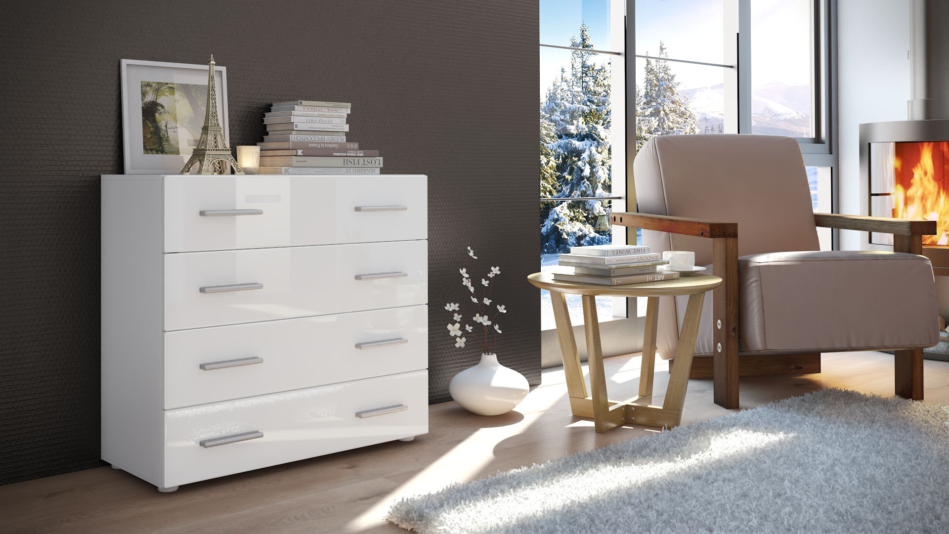 Commode design de salon de 4 tiroirs