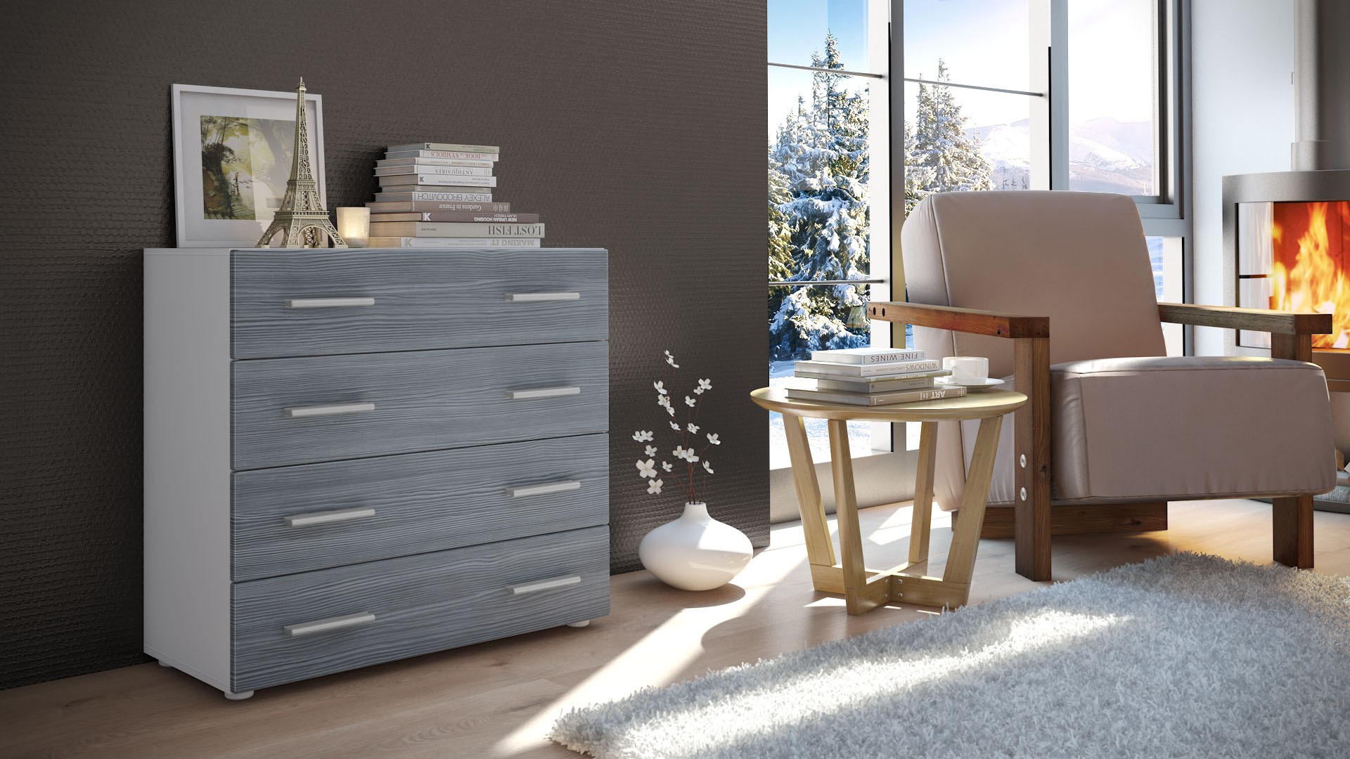 Commode design de salon de 4 tiroirs