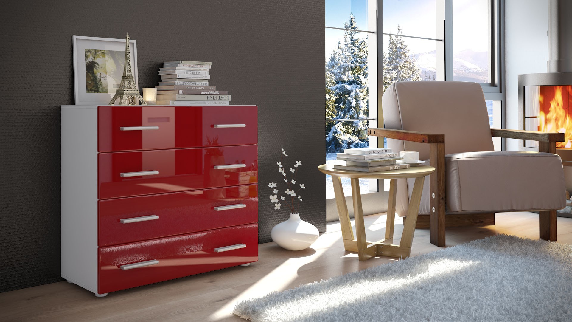 Commode design de salon de 4 tiroirs