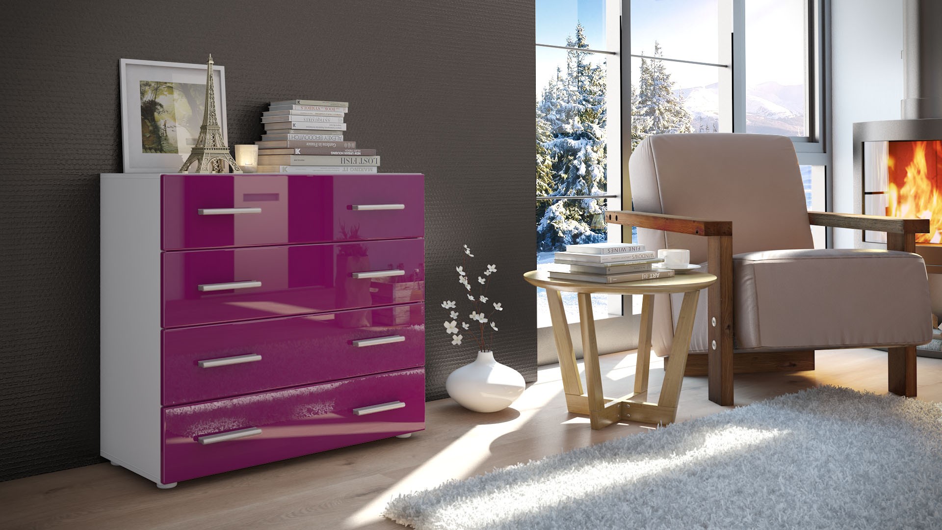Commode design de salon de 4 tiroirs
