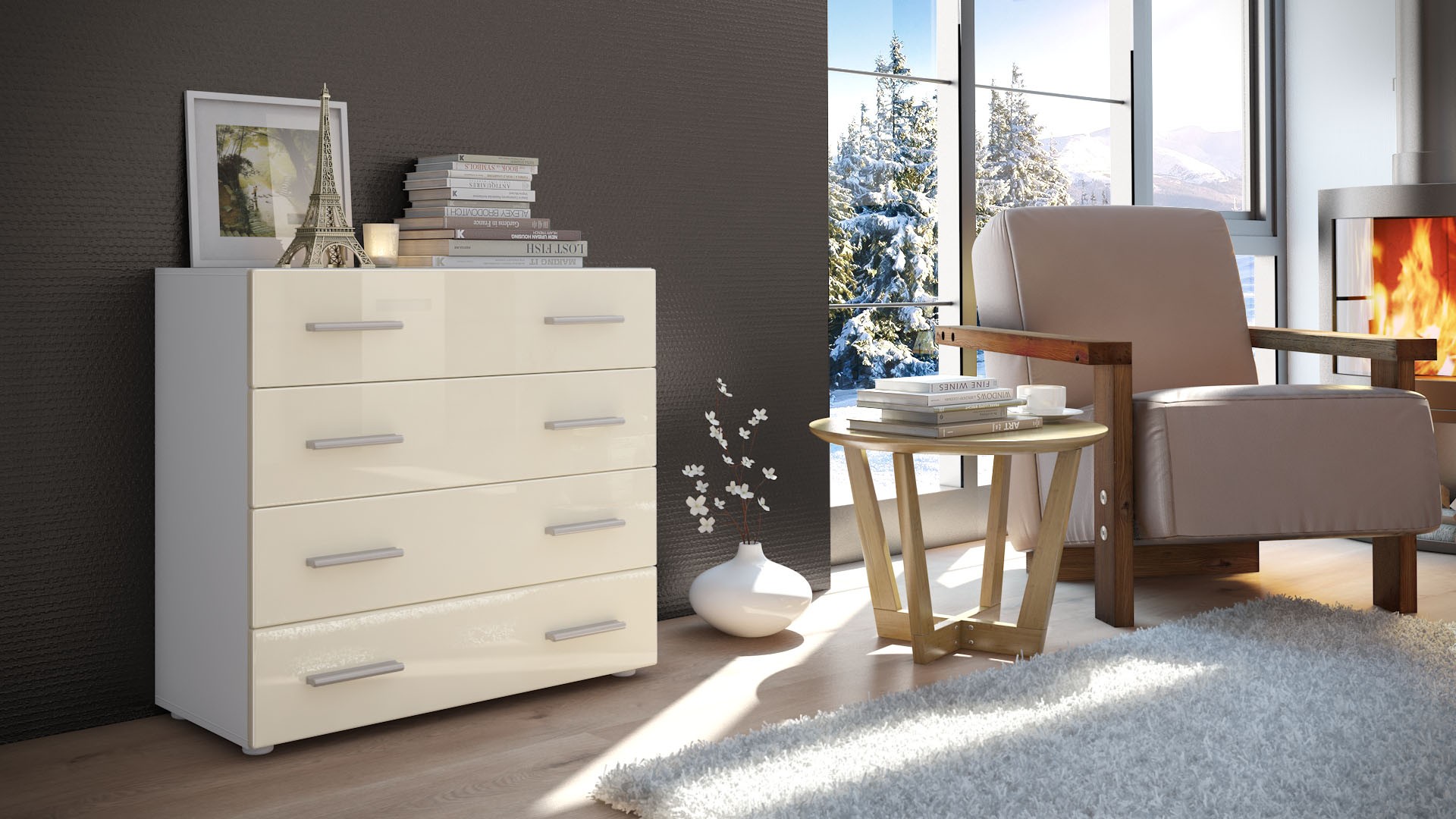 Commode design de salon de 4 tiroirs