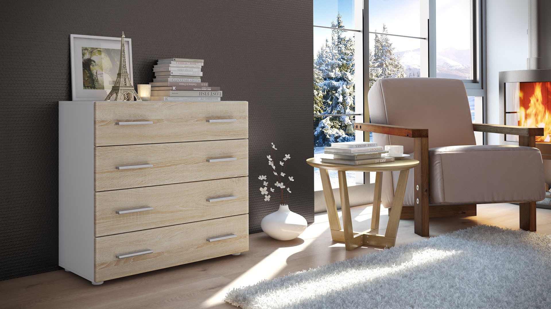 Commode design de salon de 4 tiroirs