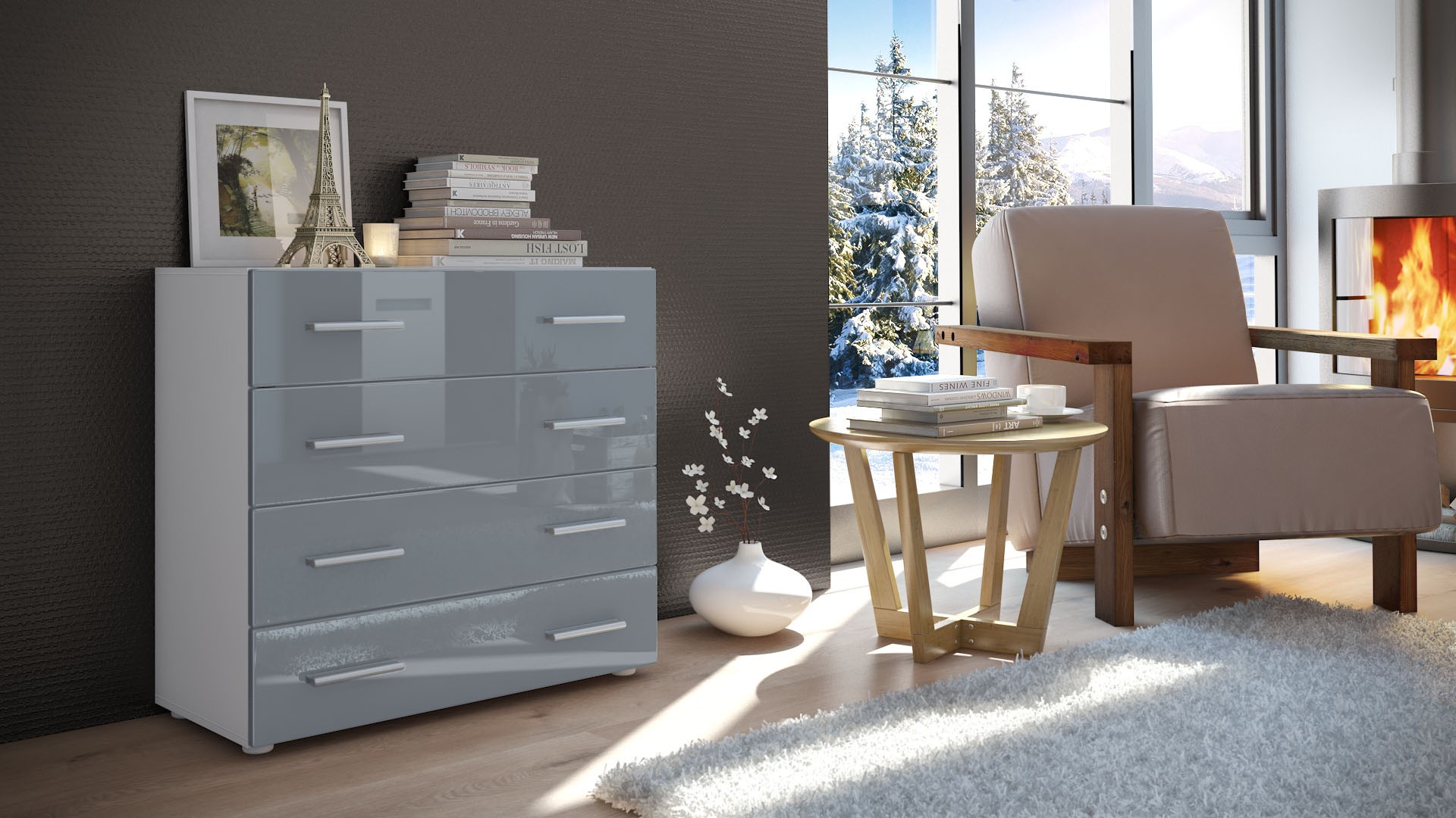 Commode design de salon de 4 tiroirs