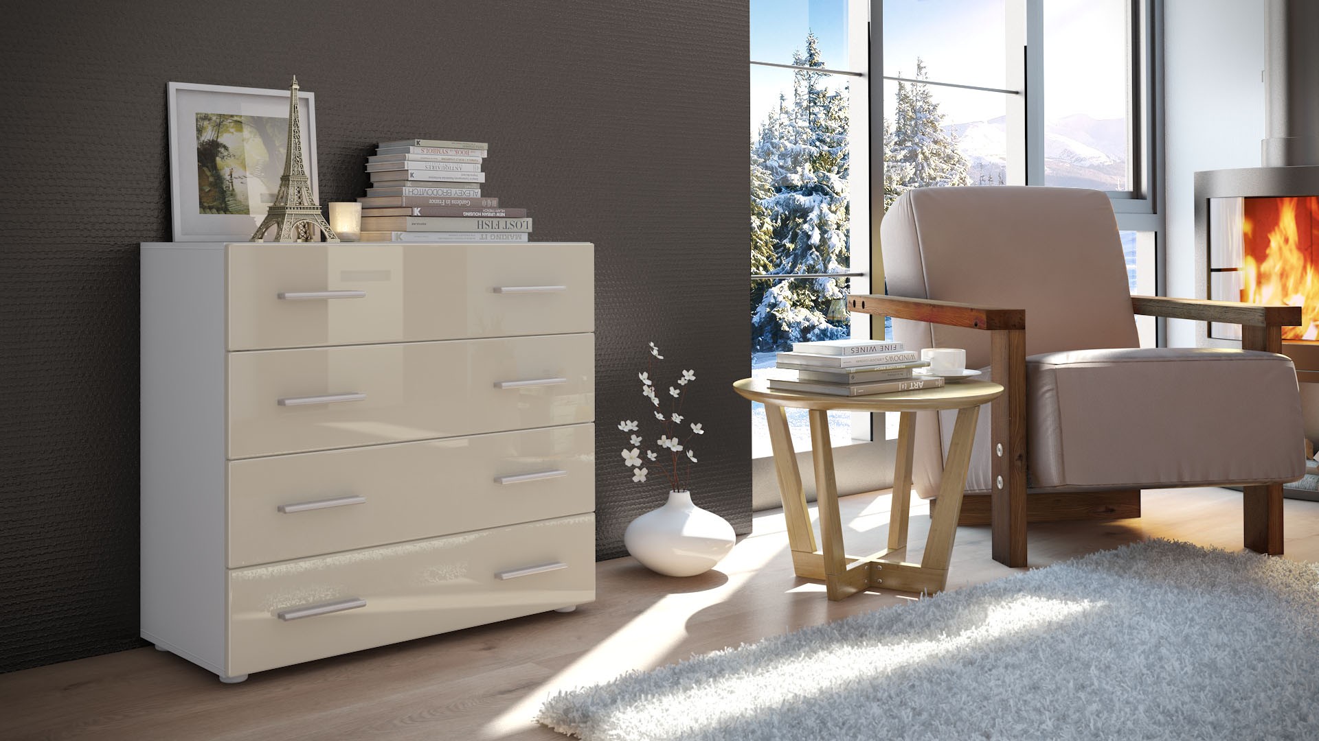 Commode design de salon de 4 tiroirs