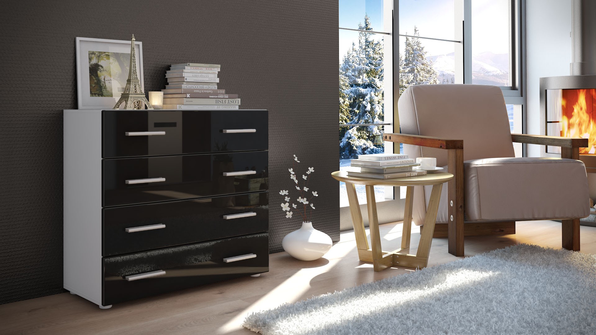 Commode design de salon de 4 tiroirs