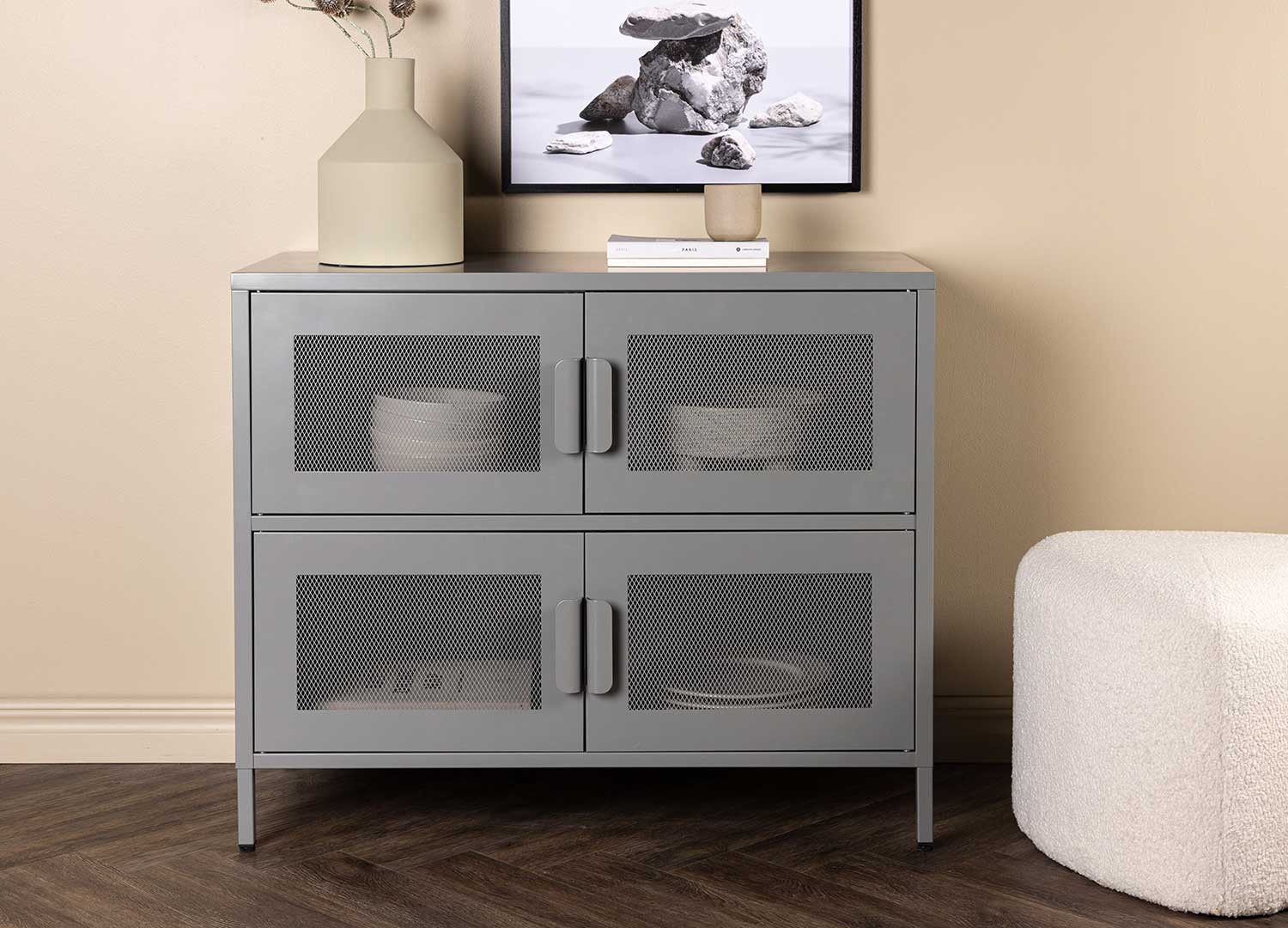 Commode en acier gris 4 portes