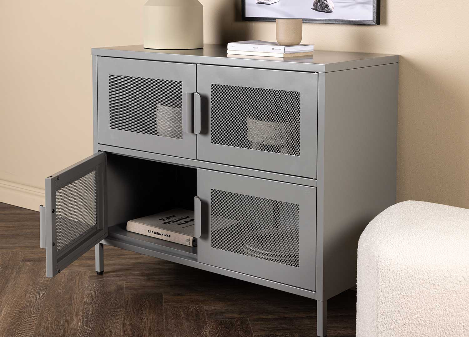 Commode en acier gris 4 portes