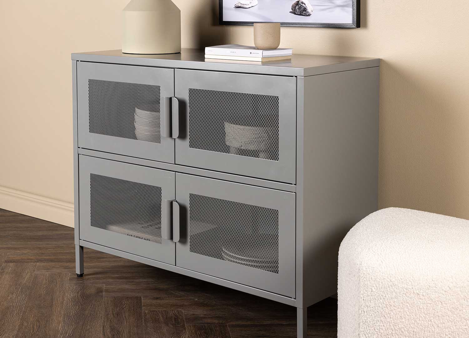 Commode en acier gris 4 portes