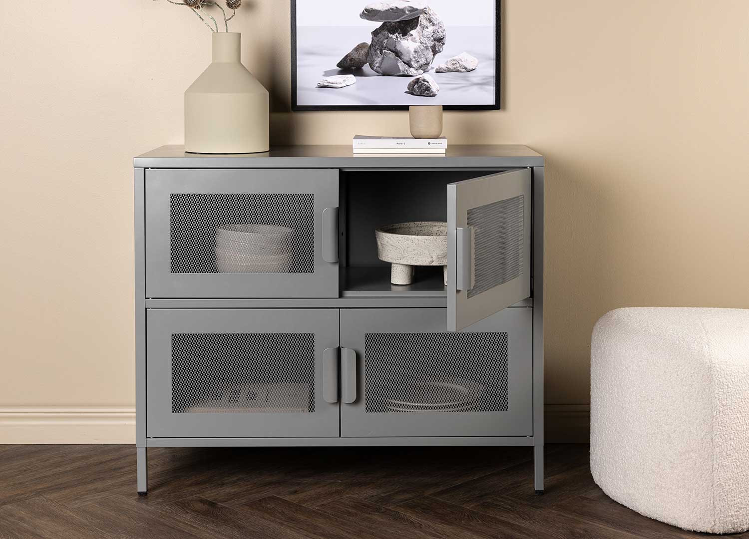 Commode en acier gris 4 portes