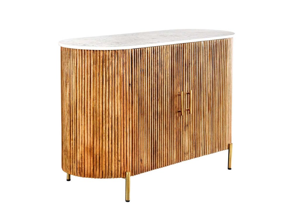 Commode en manguier 2 portes plateau marbre blanc Riven