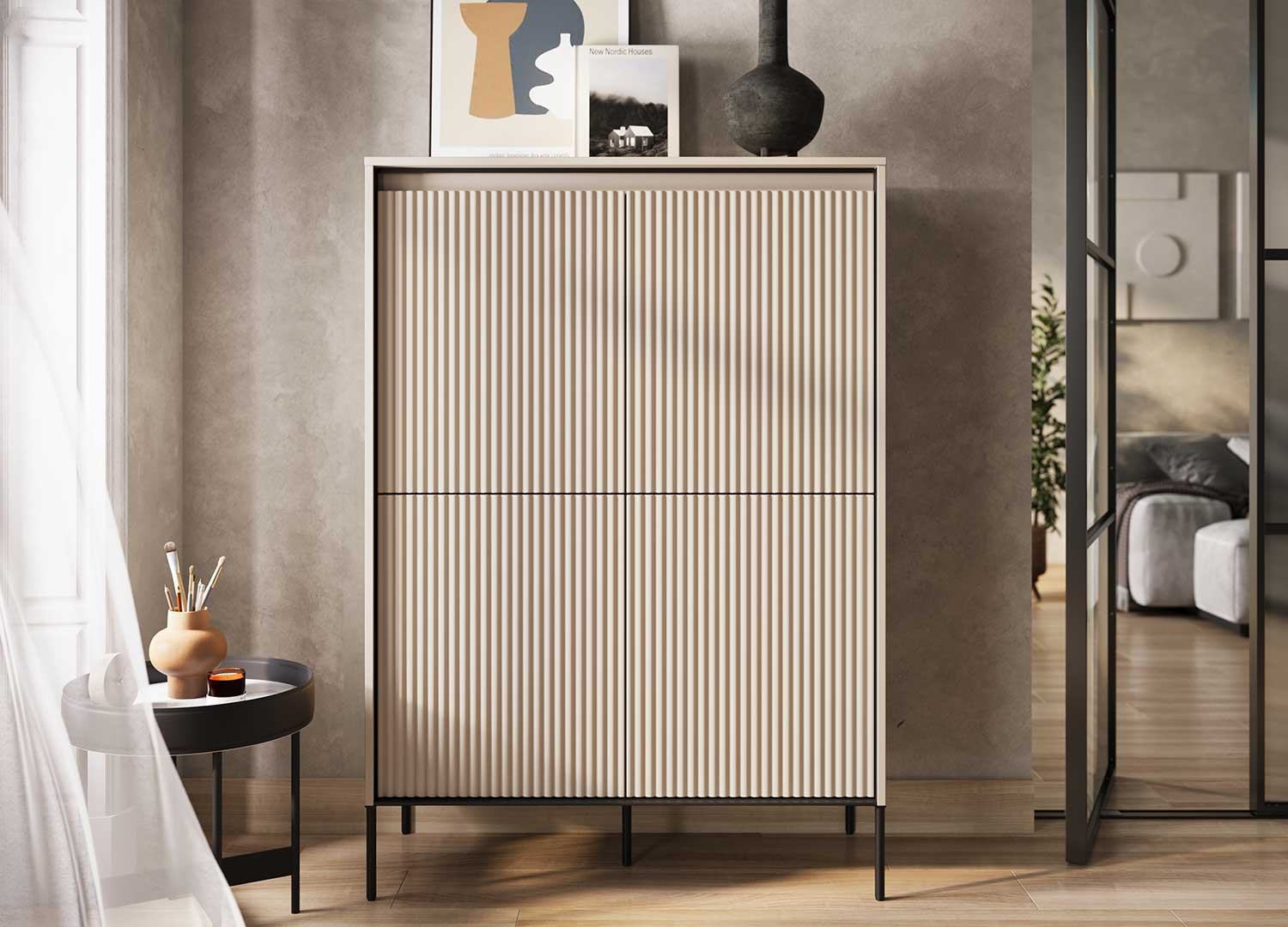 Commode haute 4 portes beige sable