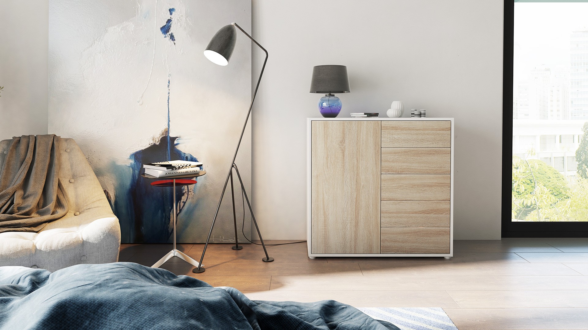 Commode moderne 1 porte 5 tiroirs