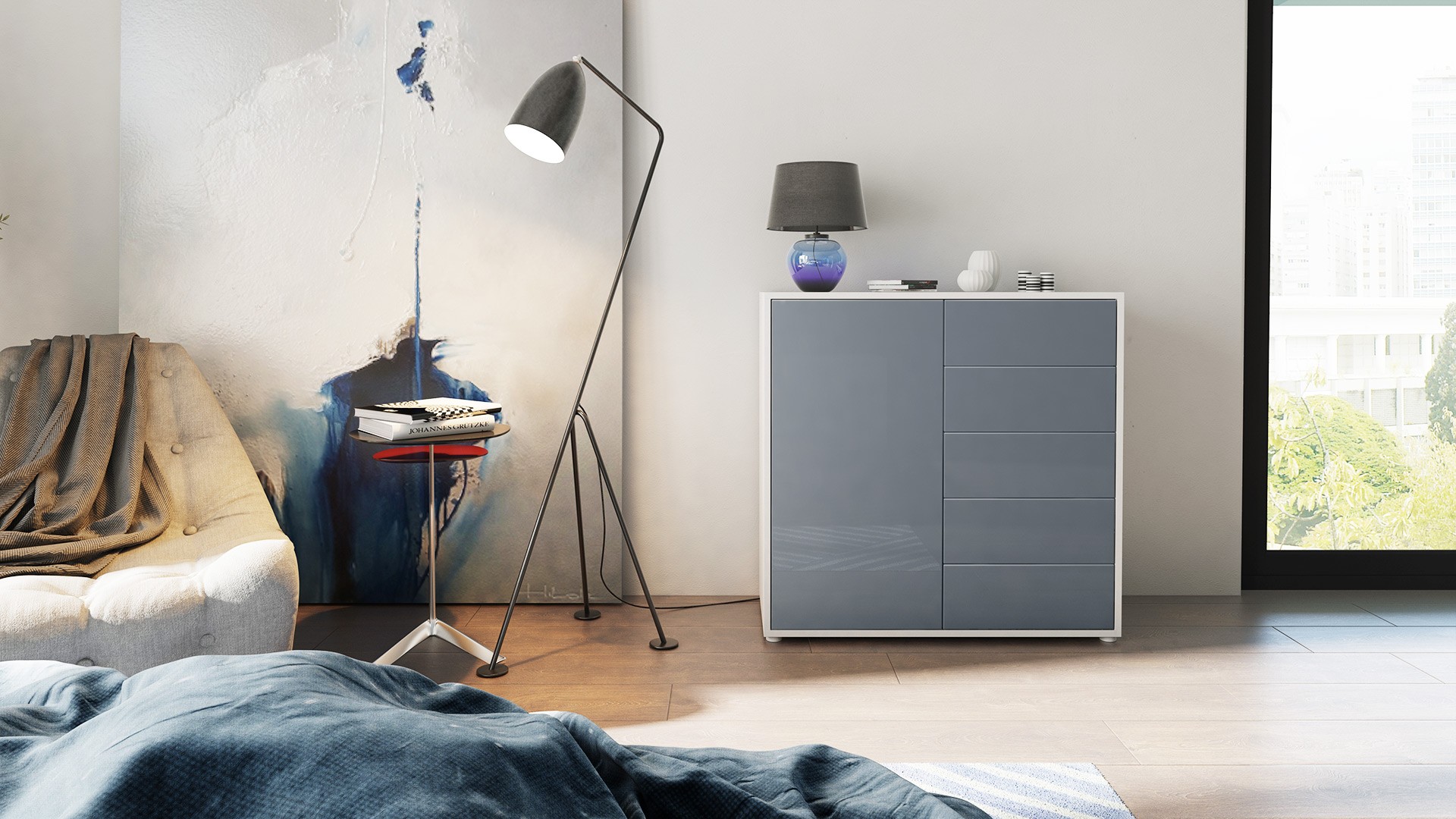 Commode moderne 1 porte 5 tiroirs