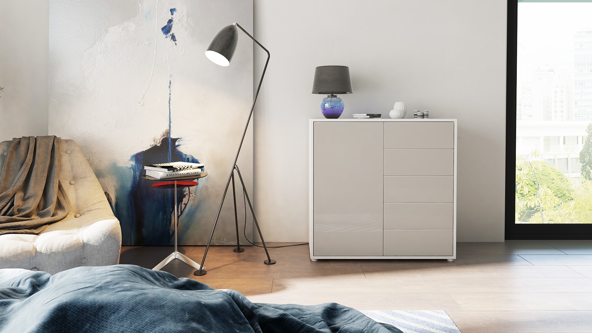 Commode moderne 1 porte 5 tiroirs