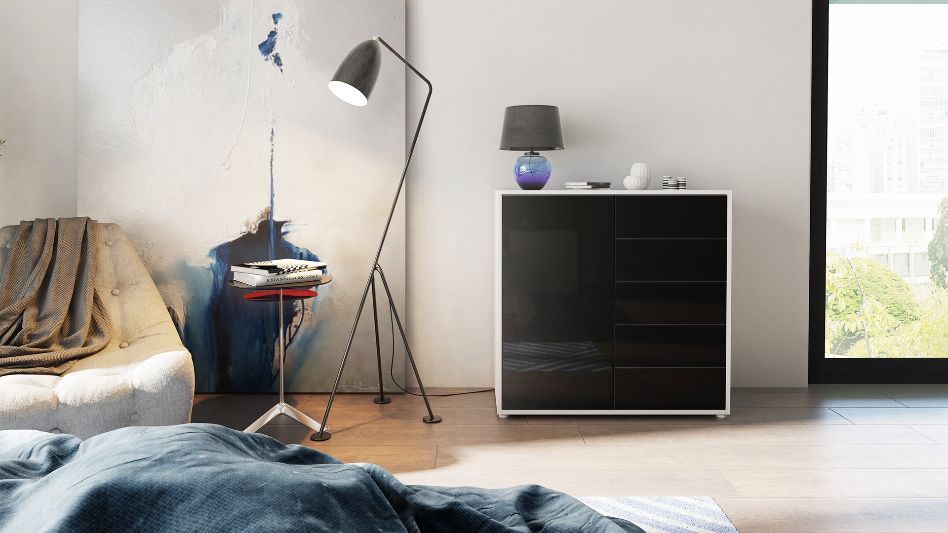 Commode moderne 1 porte 5 tiroirs