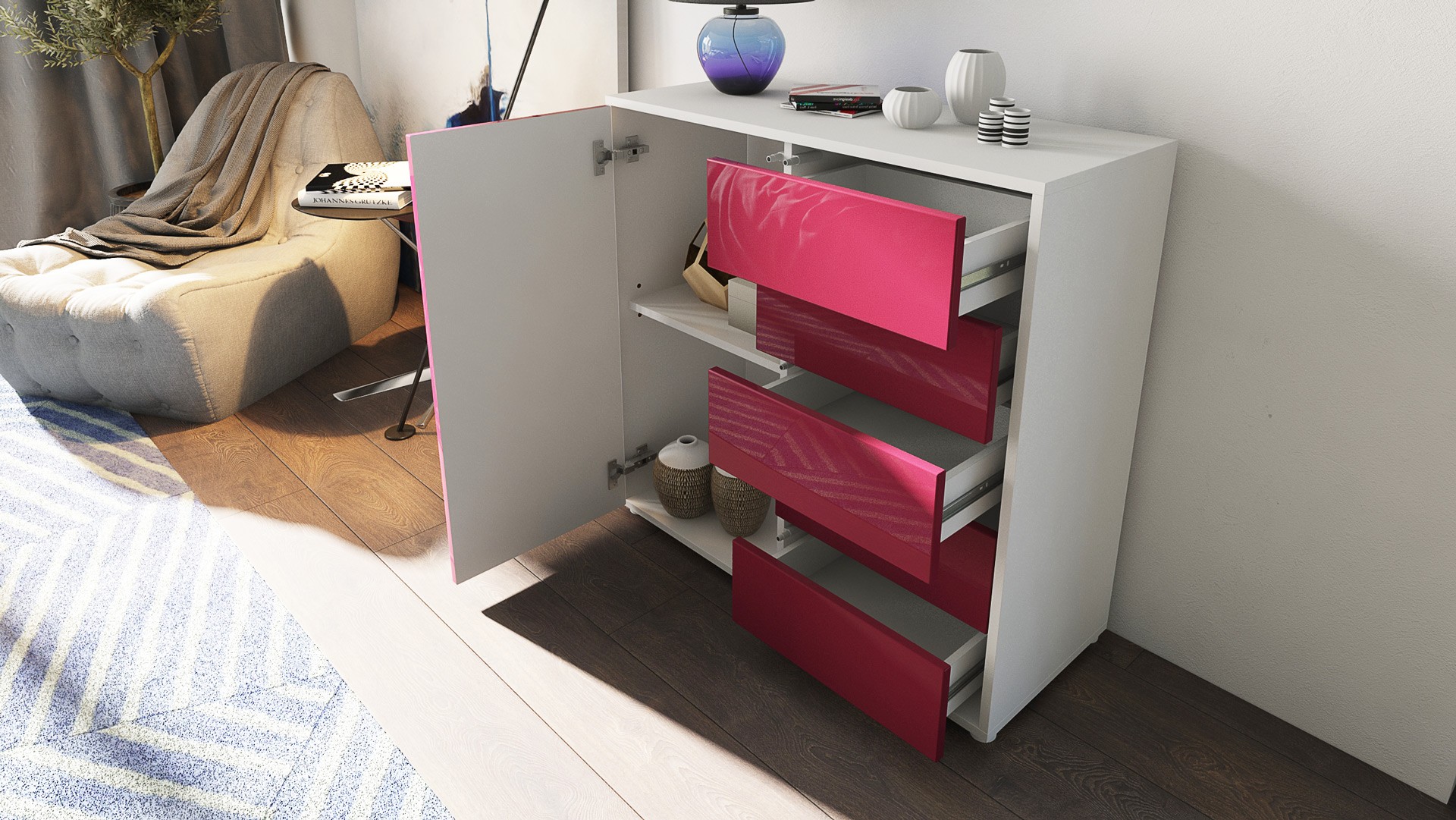 Commode moderne 1 porte 5 tiroirs