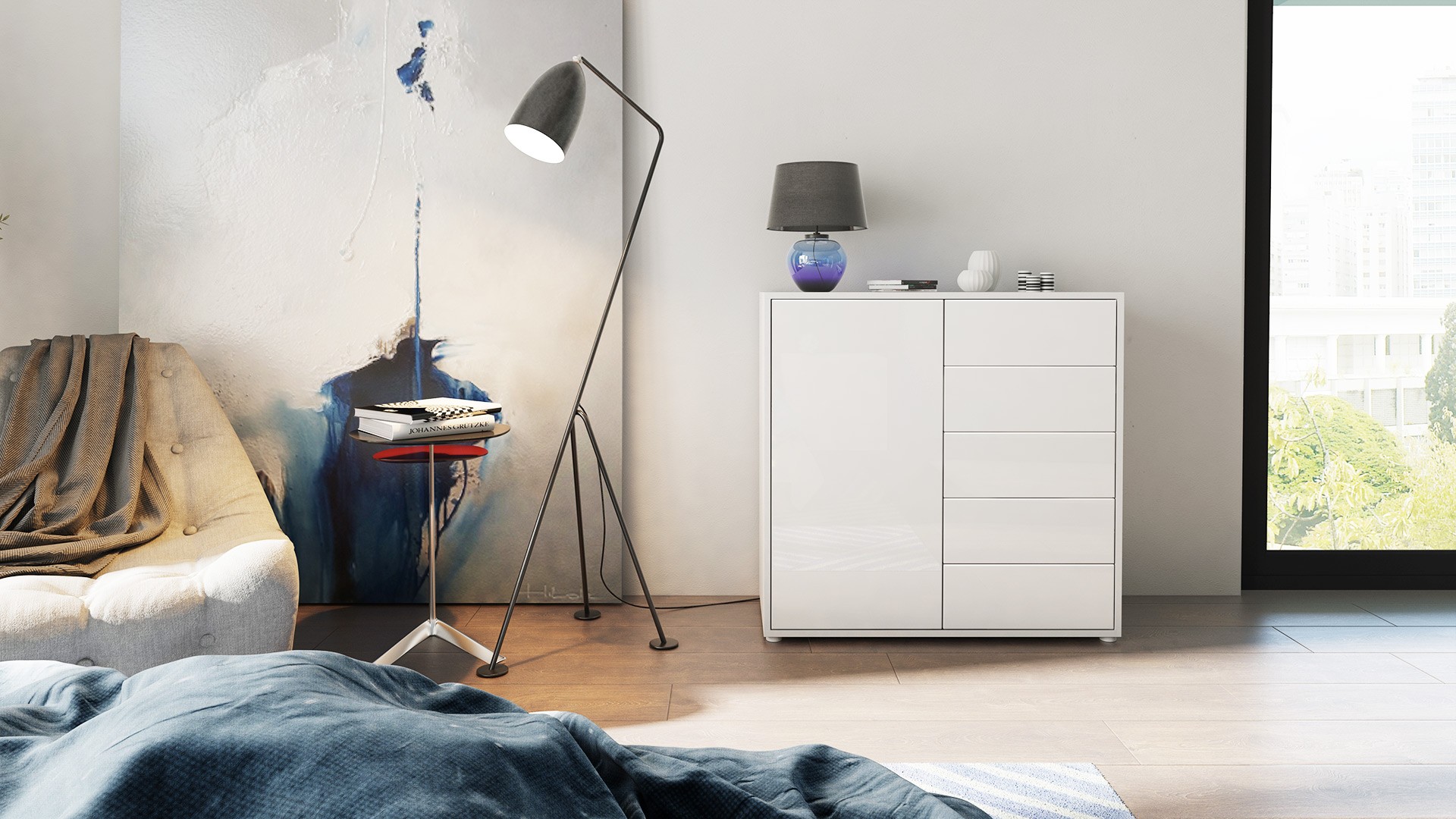 Commode moderne 1 porte 5 tiroirs