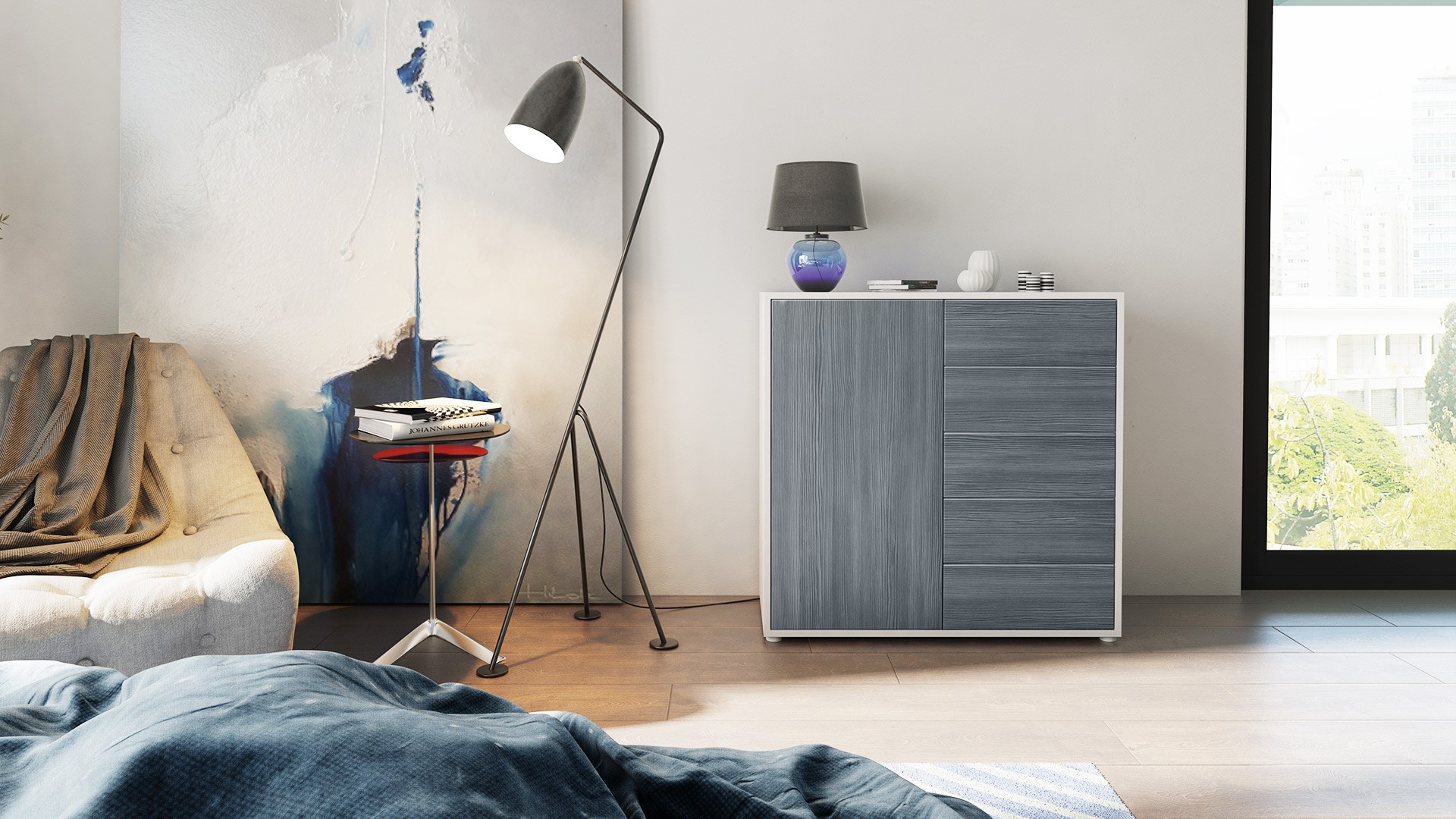 Commode moderne 1 porte 5 tiroirs