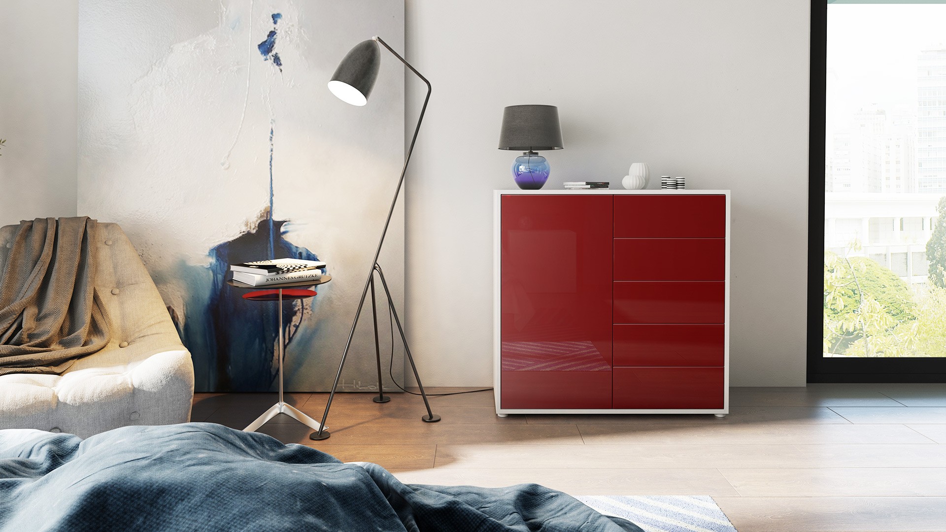 Commode moderne 1 porte 5 tiroirs