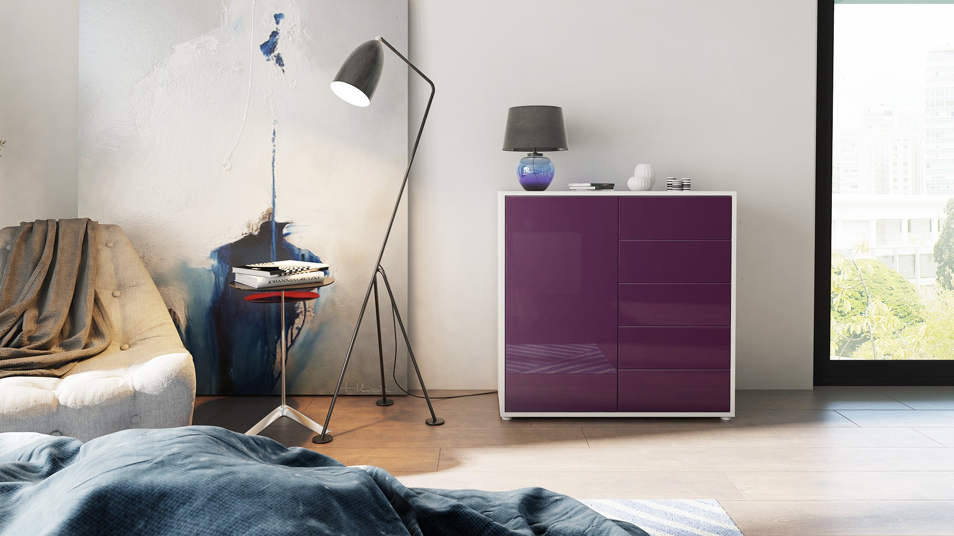 Commode moderne 1 porte 5 tiroirs
