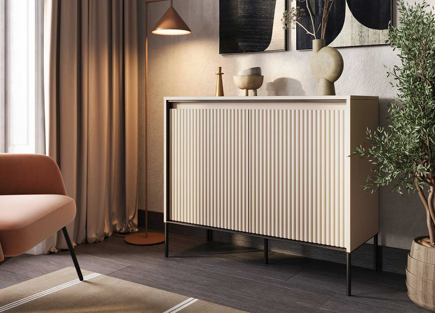 Commode moderne 2 portes beige sable