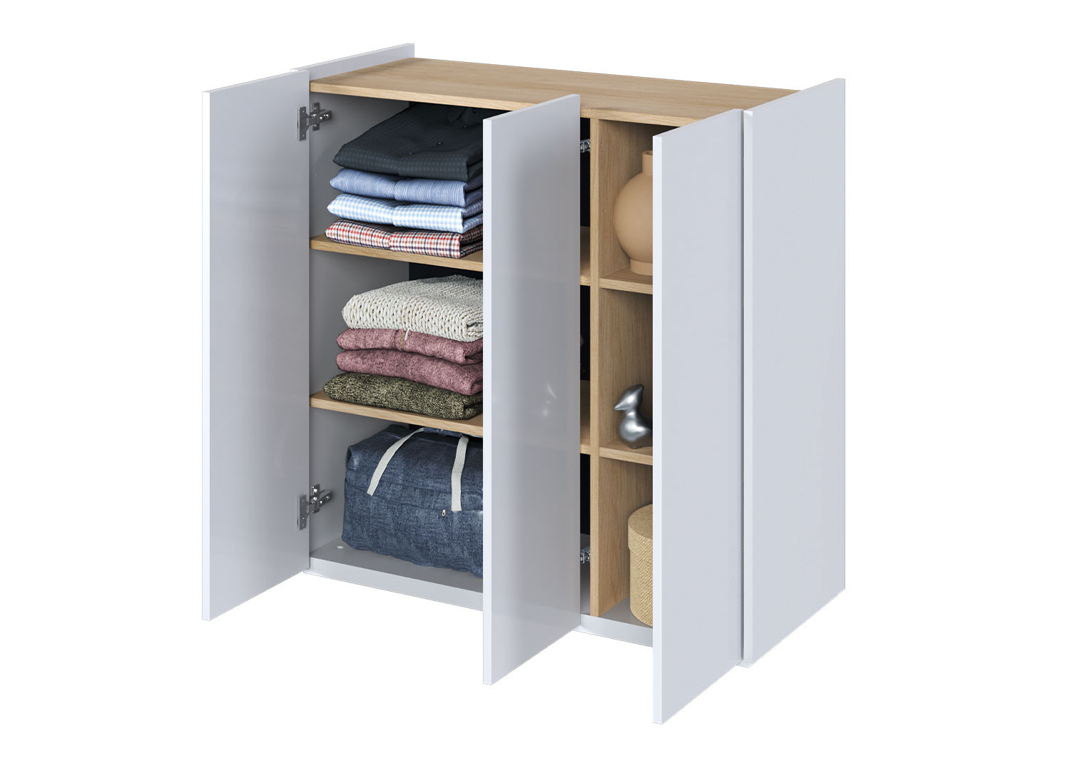 Commode moderne blanc brillant et chêne 95 cm avec éclairage Onda