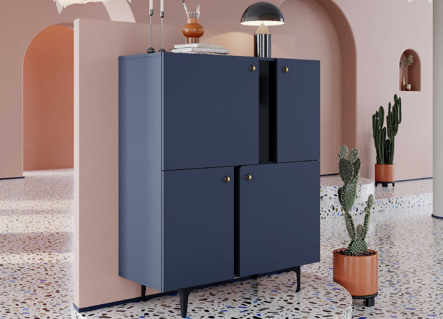 Commode moderne bleue de 4 portes