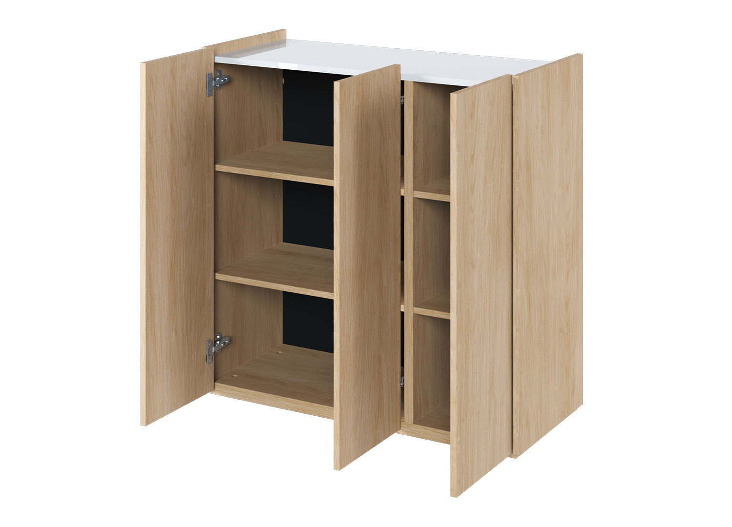 Commode moderne chêne et blanc brillant 95 cm à LED Onda