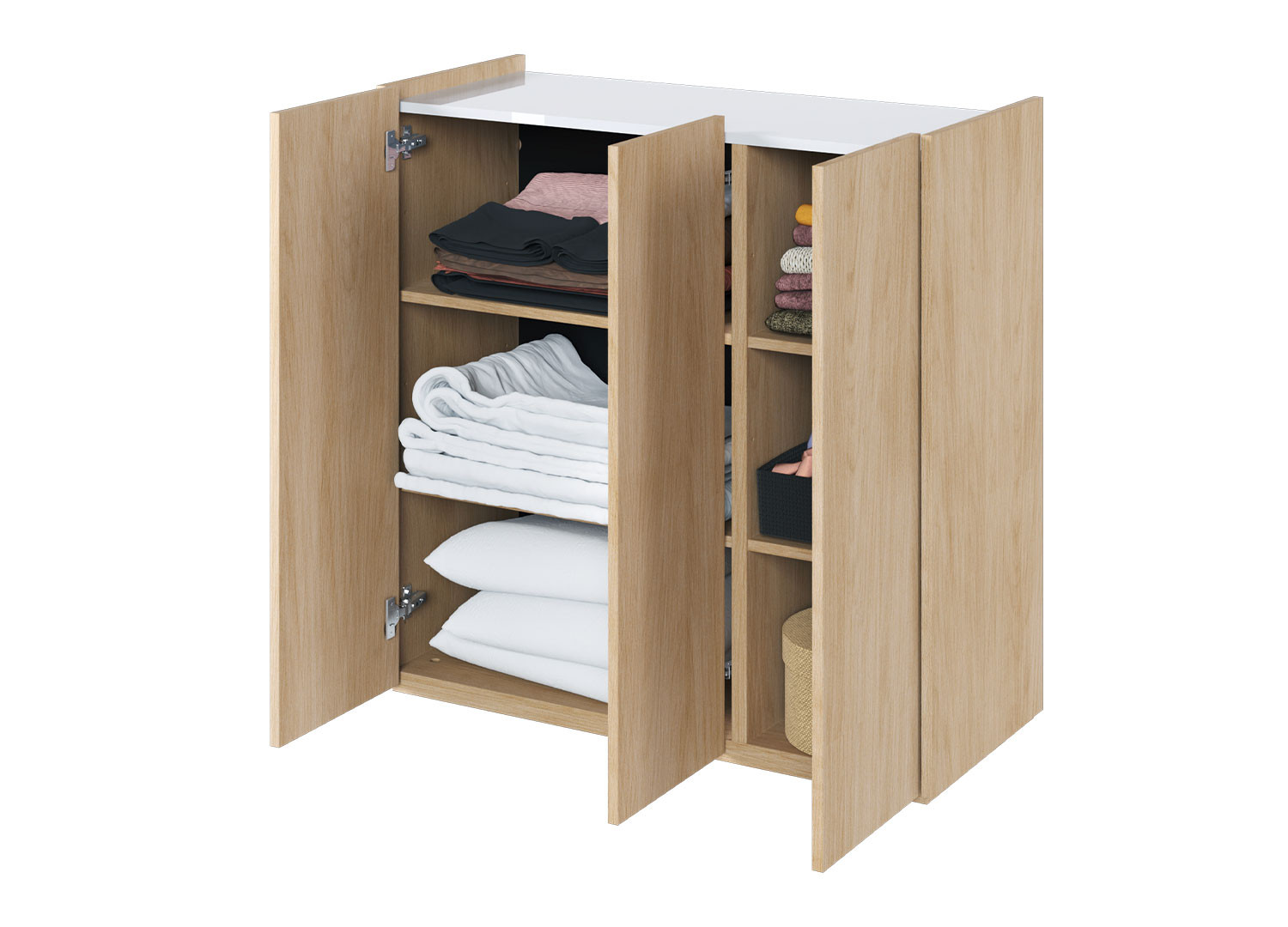 Commode moderne chêne et blanc brillant 95 cm à LED Onda