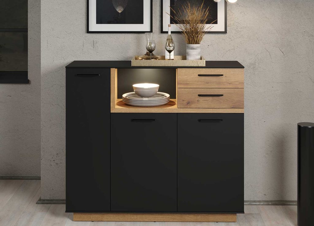 Commode moderne gris anthracite et chêne
