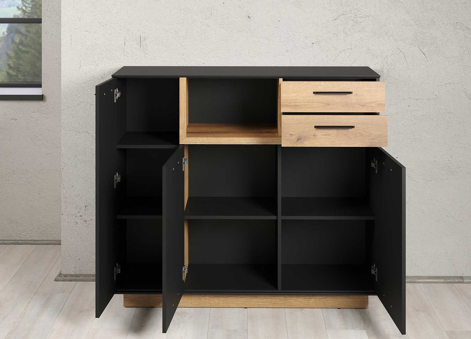Commode moderne gris anthracite et chêne