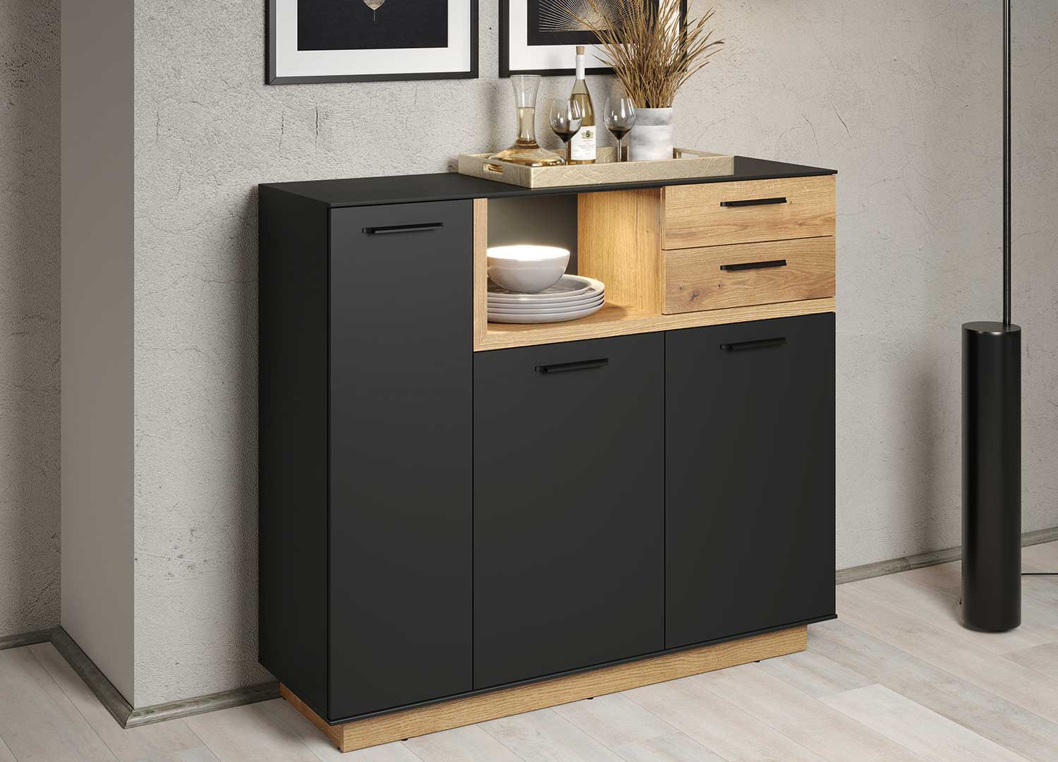 Commode moderne gris anthracite et chêne