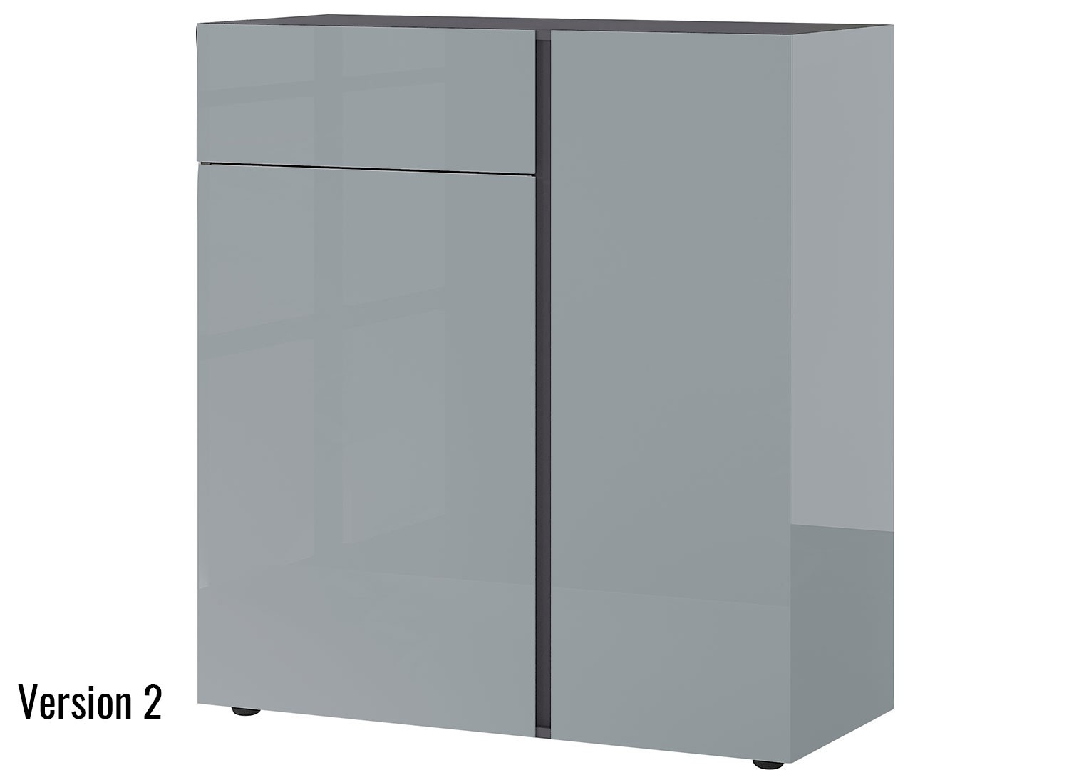 Commode verre gris 2 portes et 1 tiroir