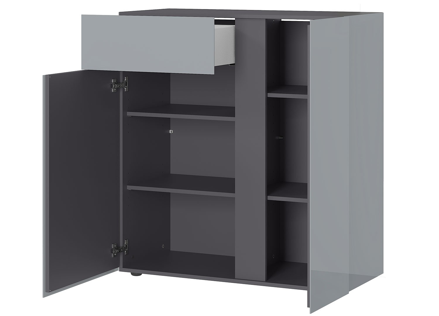 Commode verre gris 2 portes et 1 tiroir