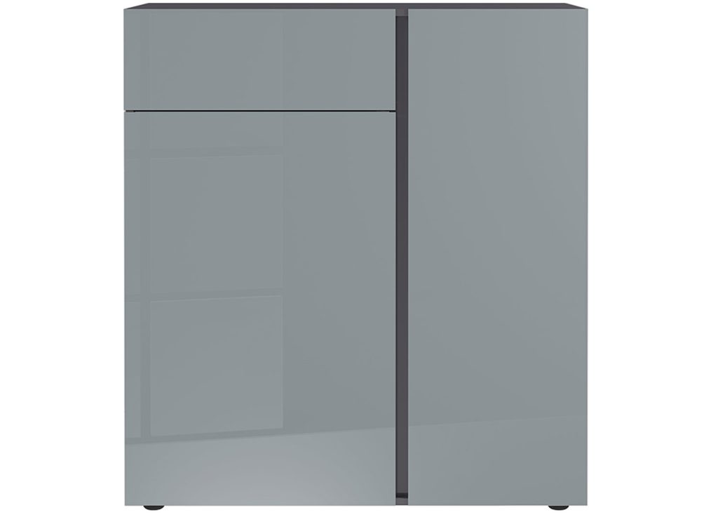 Commode verre gris 2 portes et 1 tiroir