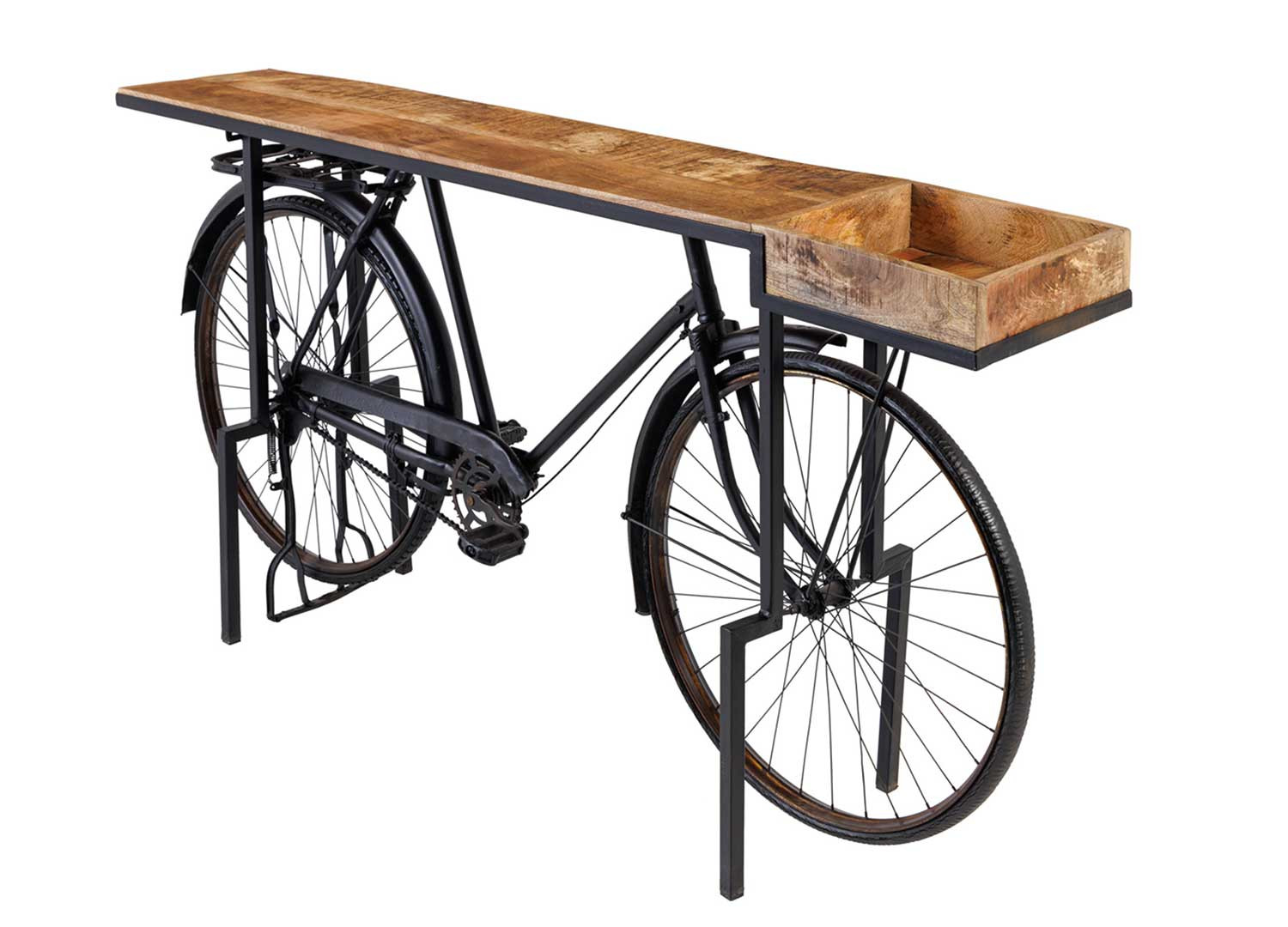 Console bicyclette en bois de manguier et métal noir 194 cm Cyclo