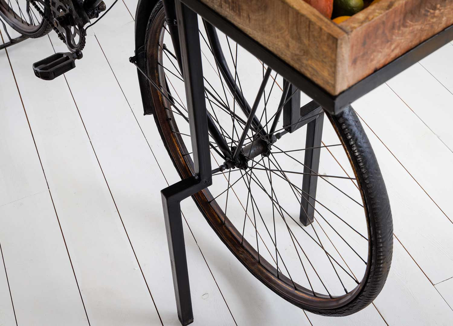 Console bicyclette en bois de manguier et métal noir 194 cm Cyclo