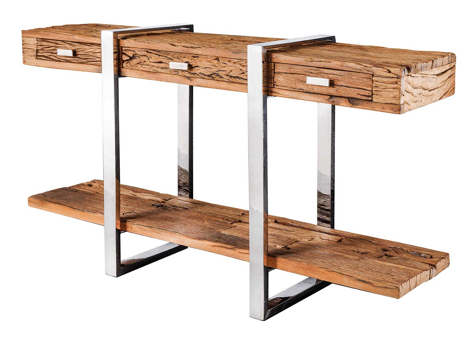 Console en bois massif et acier chromé 3 tiroirs