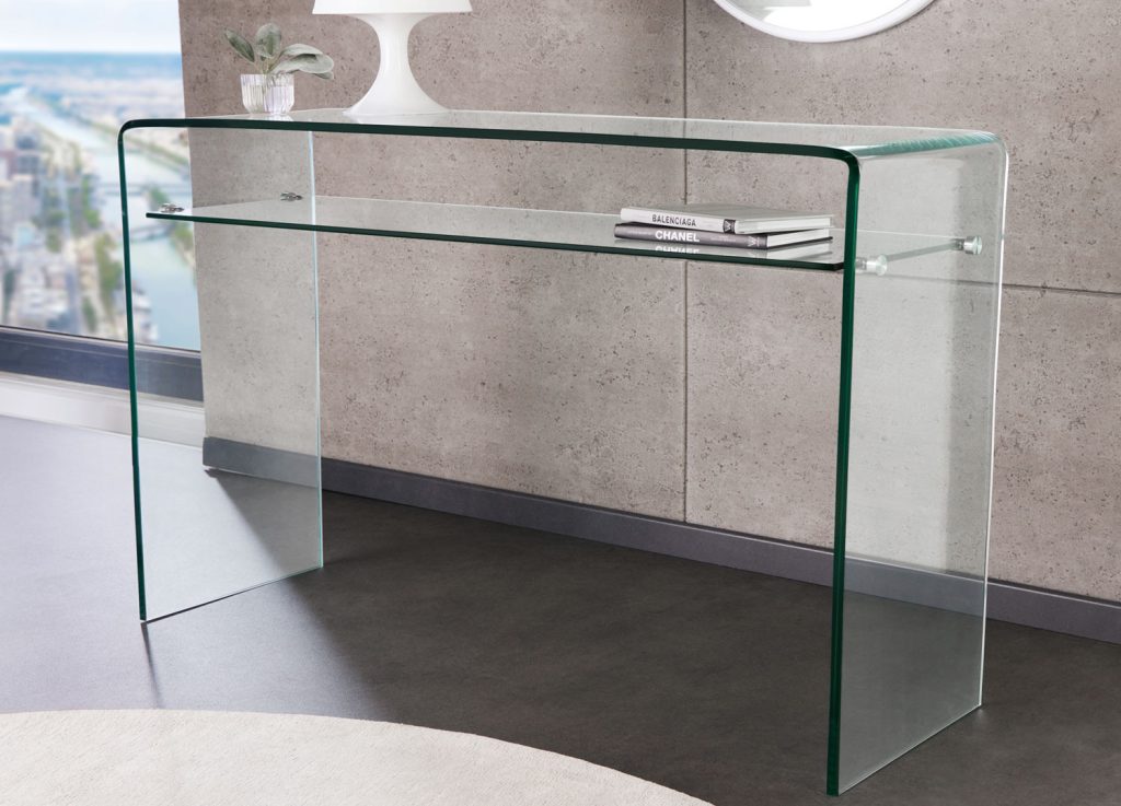 Console en verre de 1m avec étagère