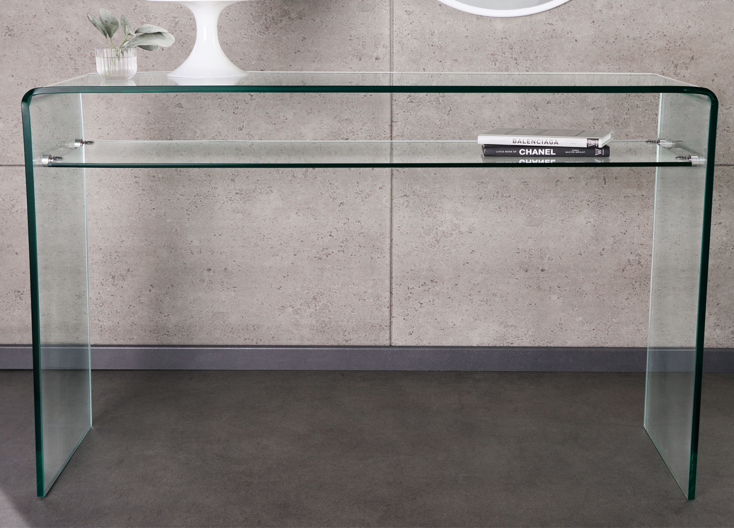 Console en verre de 1m avec étagère