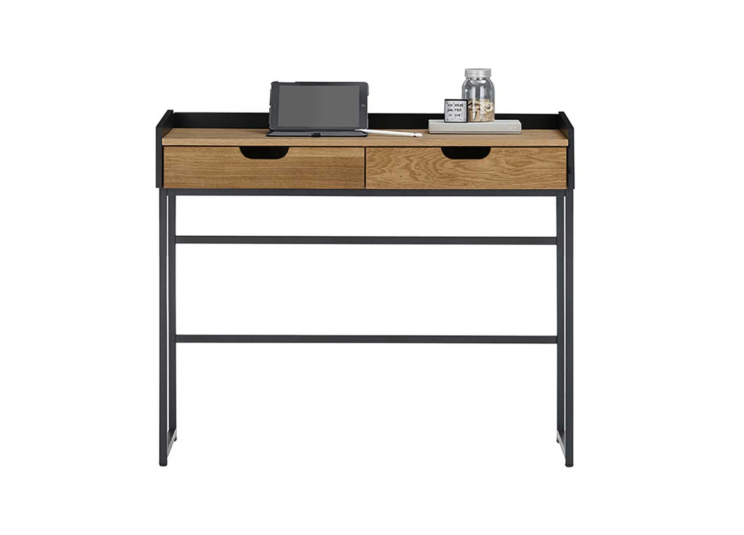 Console meuble 2 tiroirs chêne et noir