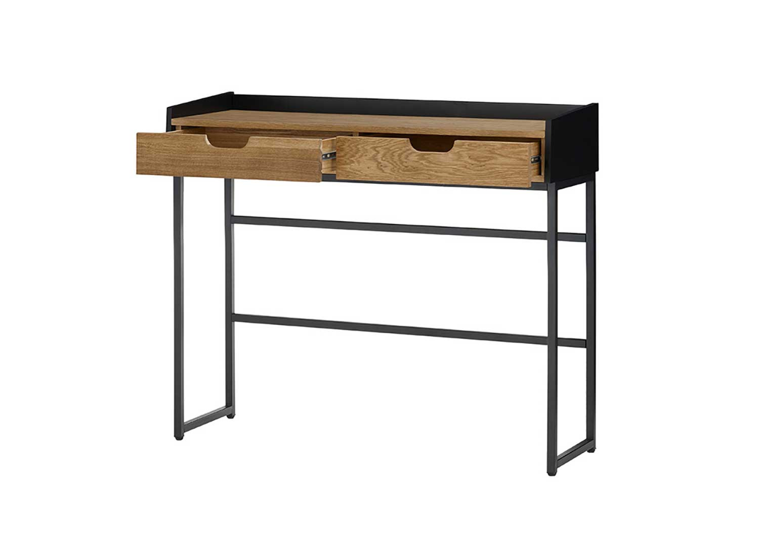Console meuble 2 tiroirs chêne et noir