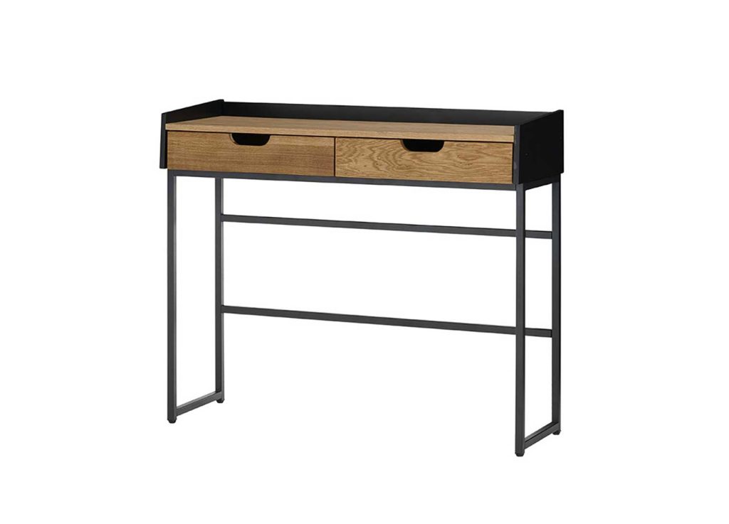 Console meuble 2 tiroirs chêne et noir
