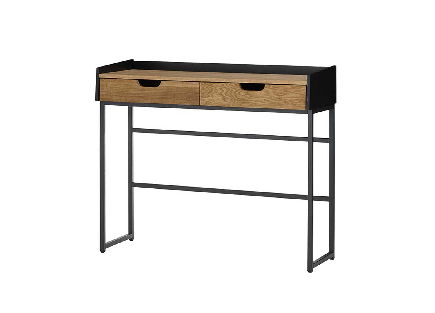 Console meuble 2 tiroirs chêne et noir
