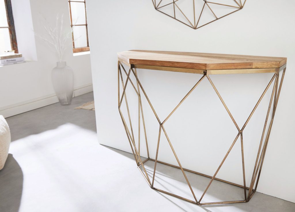 Console originale bois massif et cadre laiton