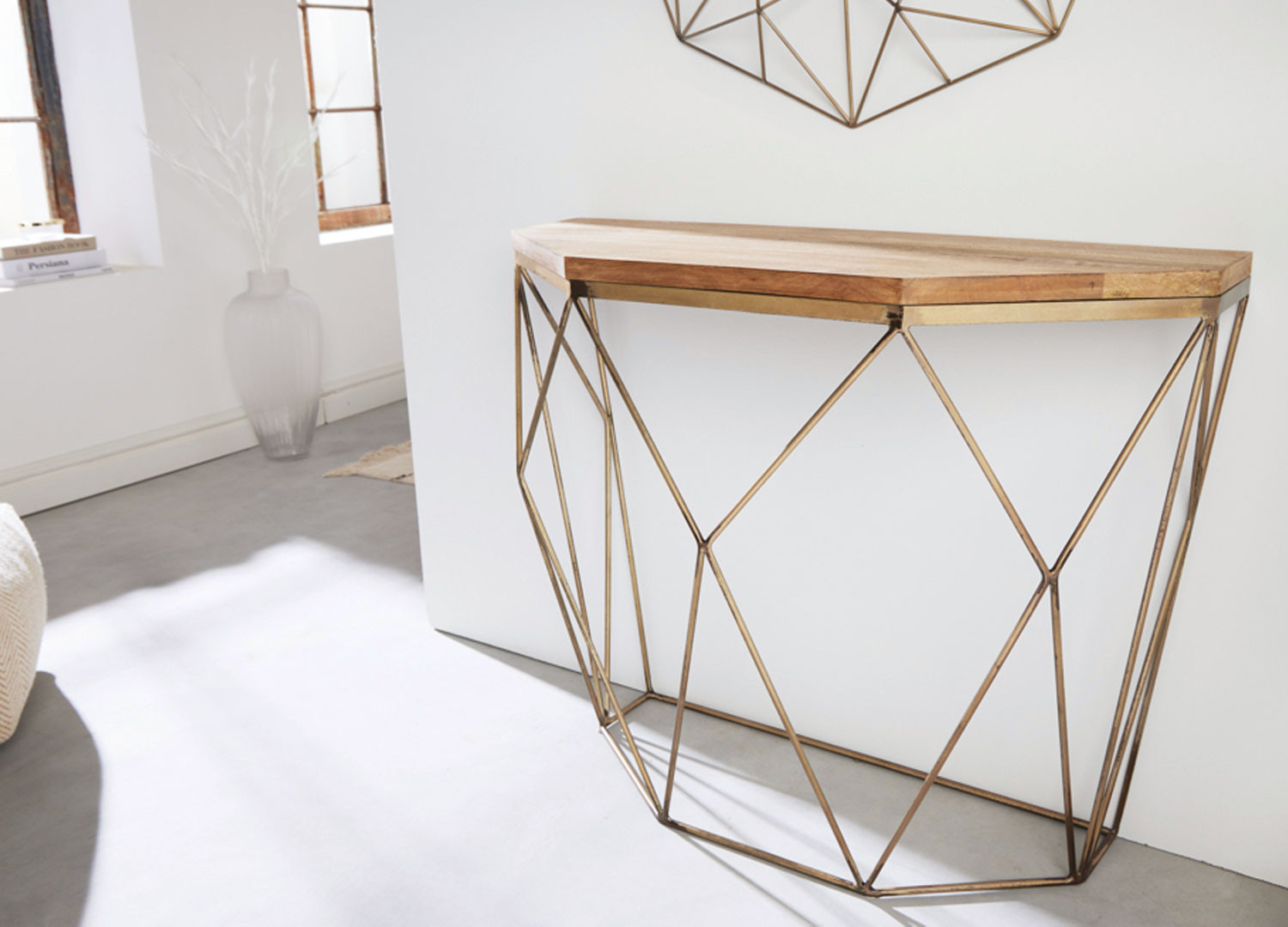 Console originale bois massif et cadre laiton