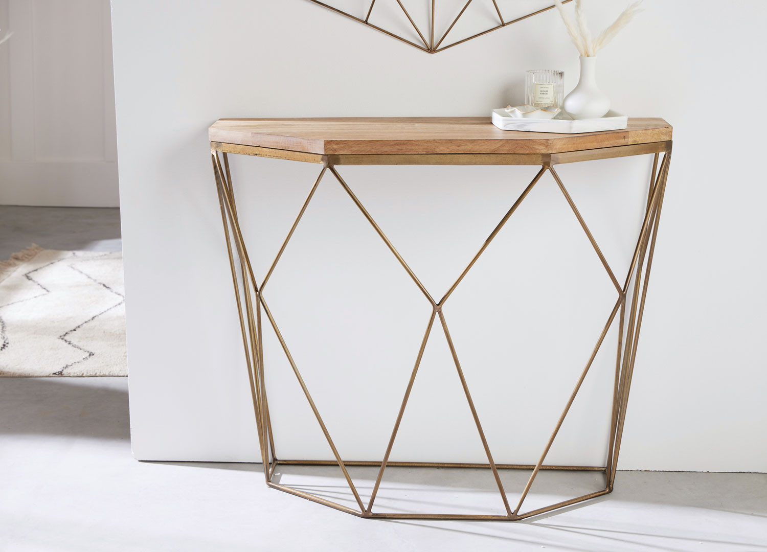 Console originale bois massif et cadre laiton