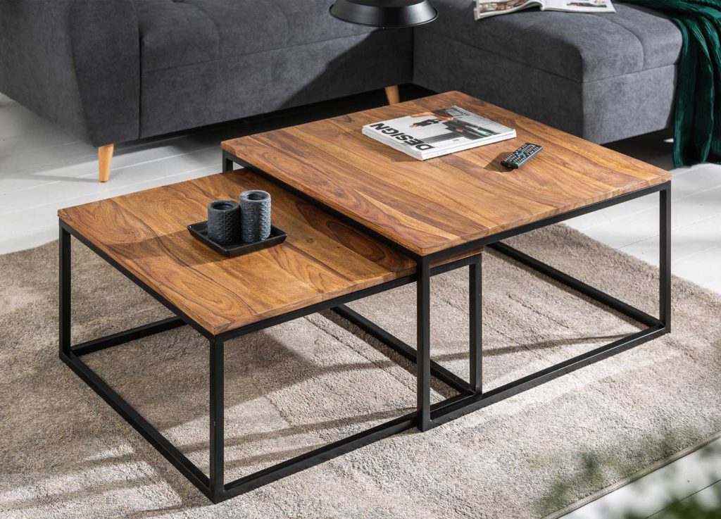 Ensemble de 2 tables basses emboîtables bois massif
